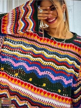 NWOT Chevron Pattern Open Knit Drop Shoulder Sweater